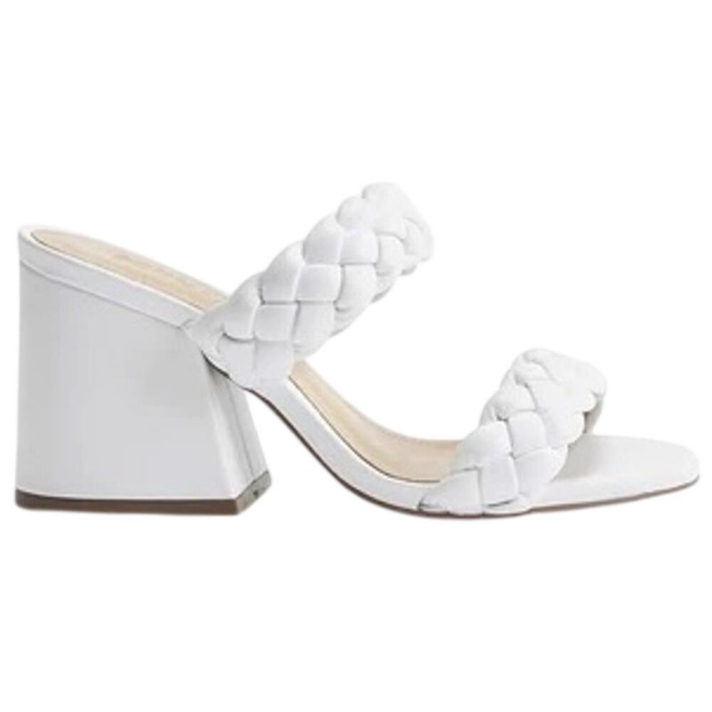 SCHUTZ Elida Braided Leather Block Heel Slide Sandal White 8 GUC - Picture 1 of 8